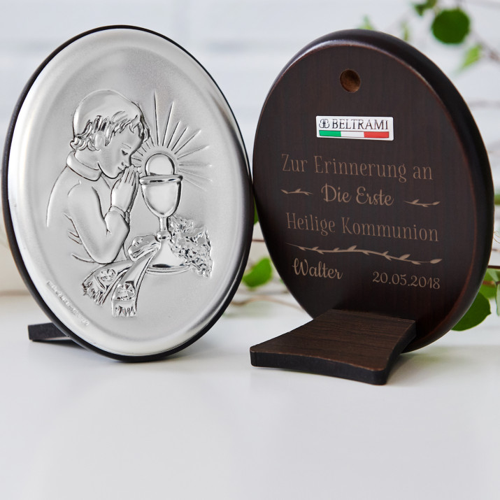 Heilige Kommunion - Junge -Silbernes Bild mit Gravur